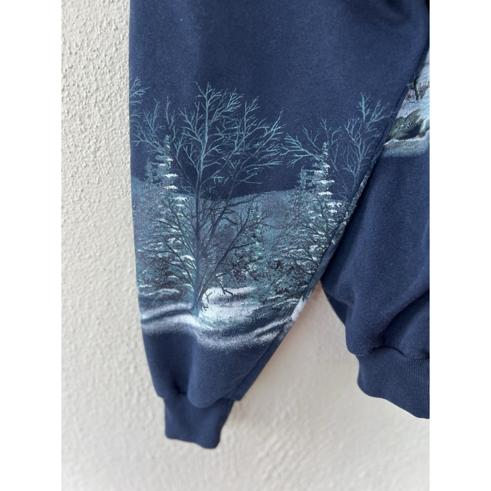 VTG 90's Art Unlimited Winter Wonderland AOP Sweatshirt XL Deer Lake USA Cabin - Picture 5 of 13